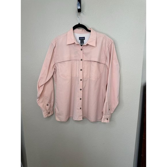 Patagonia‎ womens Pink Blouse Large long sleeve button up Polyester collared - Picture 1 of 7